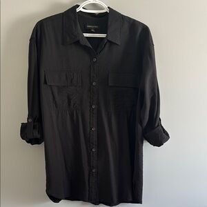 Banana Republic Black Textured Tunic length buttoned shirt